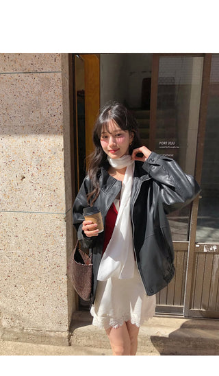 Oversized leather blouson