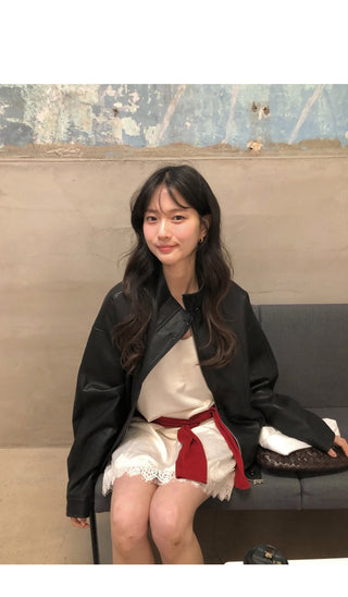 Oversized leather blouson