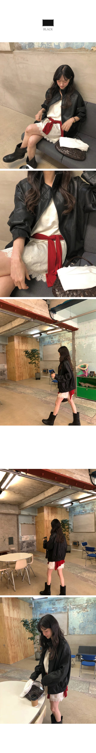 Oversized leather blouson