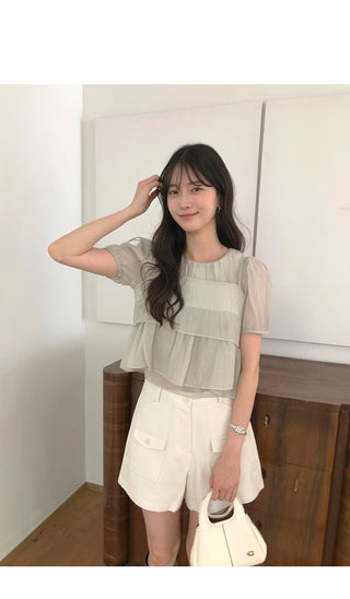 [2 colors] Meriel Sleeveless Set Blouse