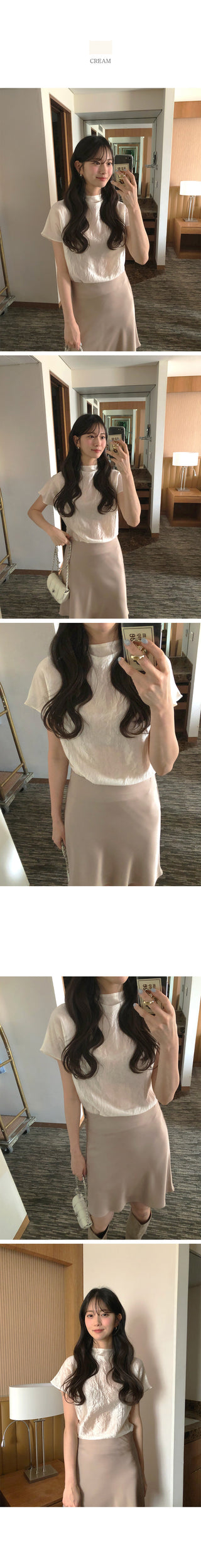 [4 colors] Mesh pleated blouse