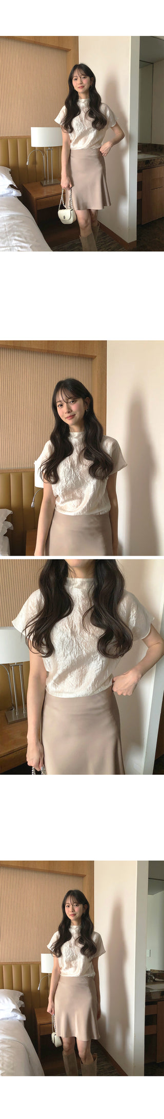 [4 colors] Mesh pleated blouse