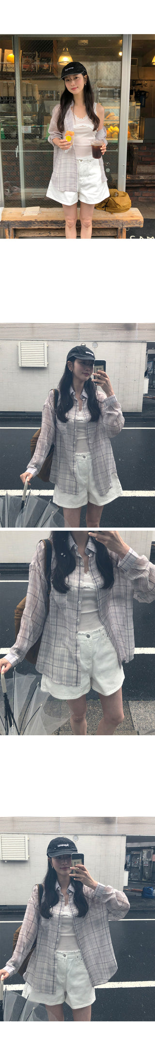 [2 colors] See-through check shirt
