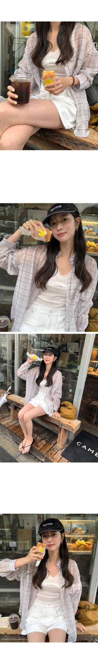 [2 colors] See-through check shirt
