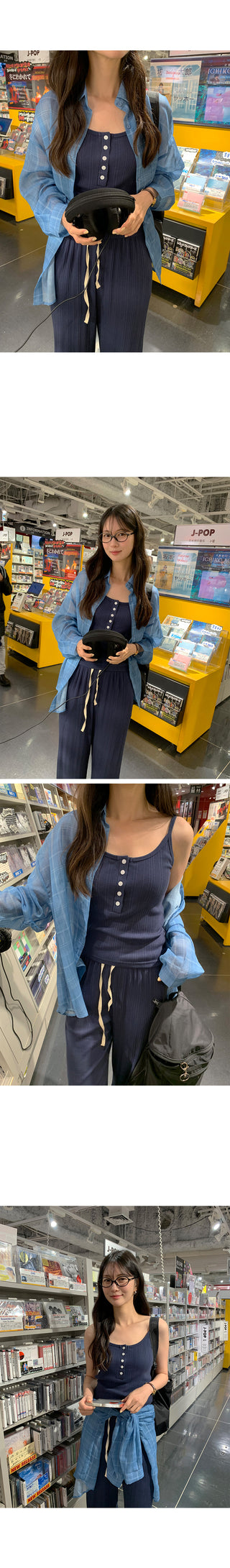 [2 colors] See-through check shirt