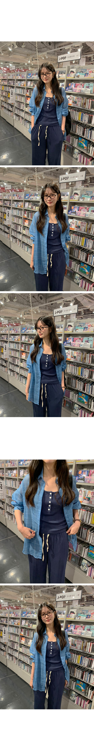 [2 colors] See-through check shirt