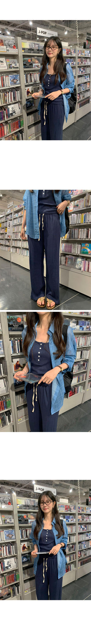 [2 colors] See-through check shirt