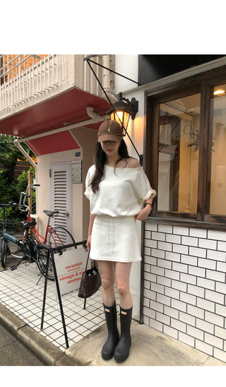 [2 colors] One-shoulder dress