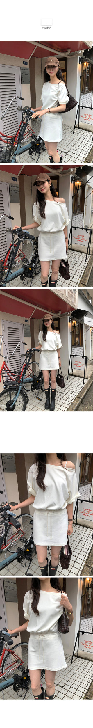 [2 colors] One-shoulder dress
