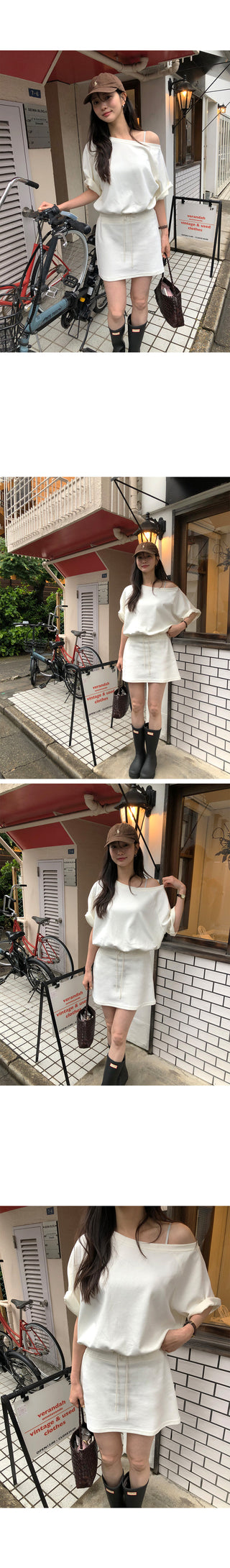 [2 colors] One-shoulder dress