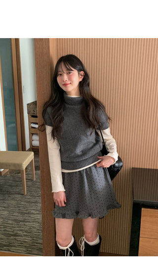 (2 colors) Polka dot frill mini skirt