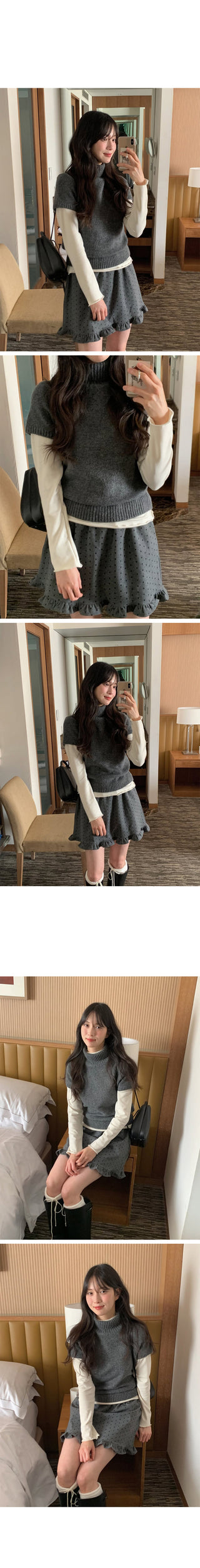 (2 colors) Polka dot frill mini skirt