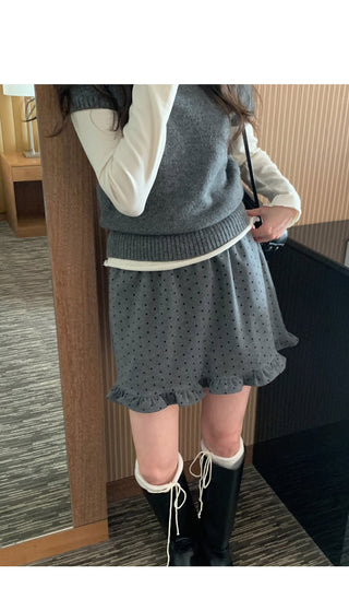 (2 colors) Polka dot frill mini skirt