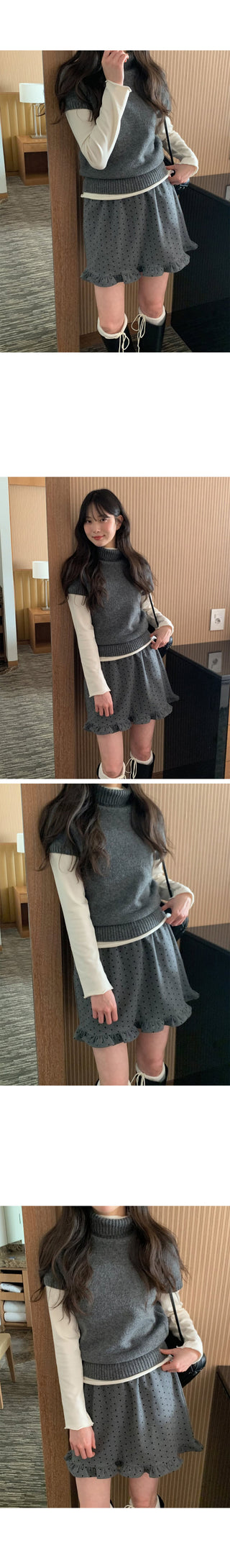 (2 colors) Polka dot frill mini skirt