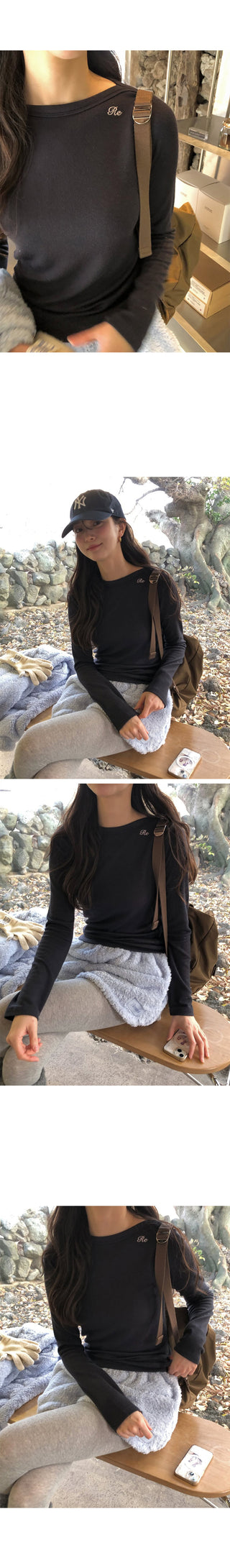 (2 colors) Boat neck T-shirt