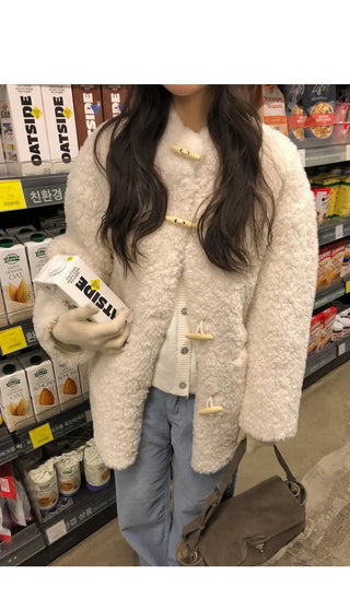 Duffle Button Fur Mouton Coat
