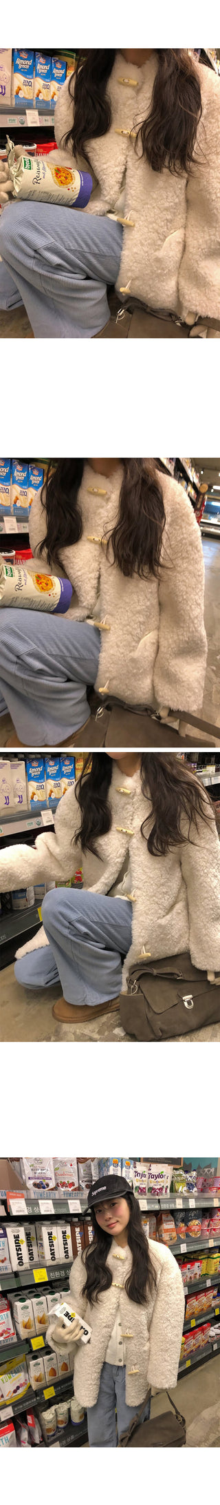 Duffle Button Fur Mouton Coat