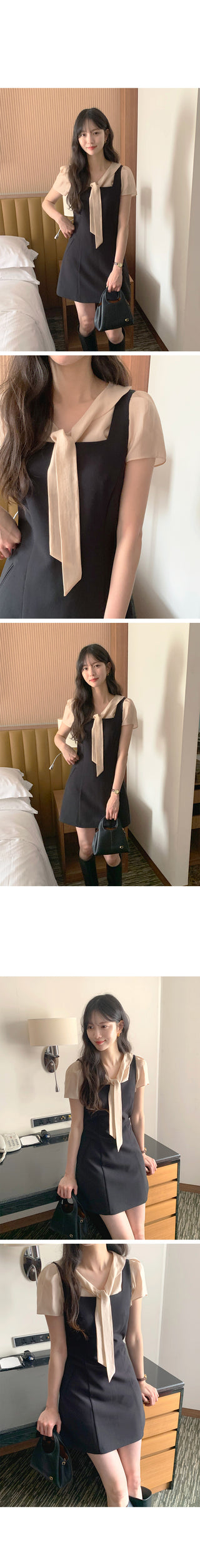 Short-sleeved blouse with tie