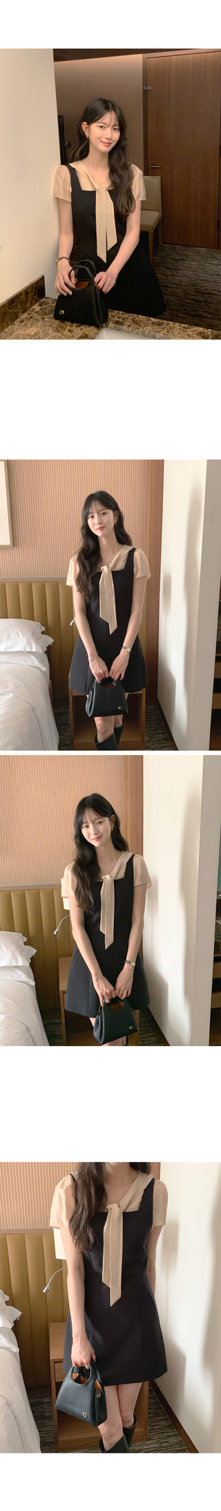 Short-sleeved blouse with tie