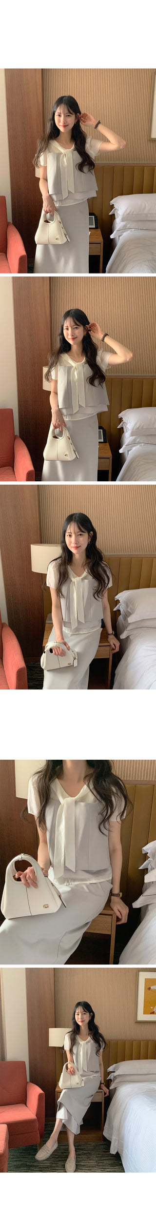 Short-sleeved blouse with tie