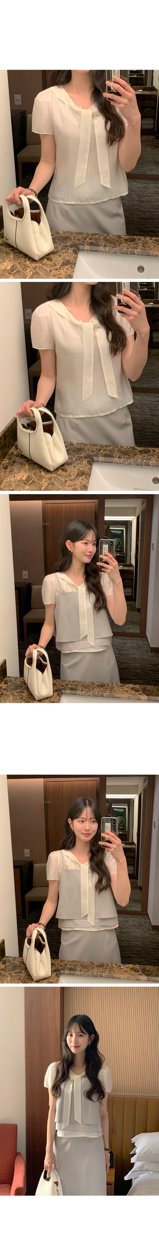 Short-sleeved blouse with tie