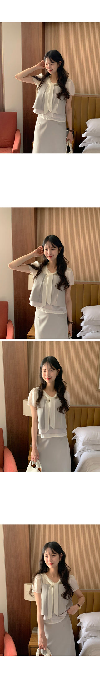 Short-sleeved blouse with tie