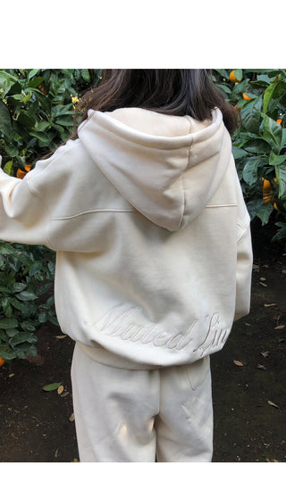 (2 colors) Fleece-lined hooded zip-up jacket with lettering