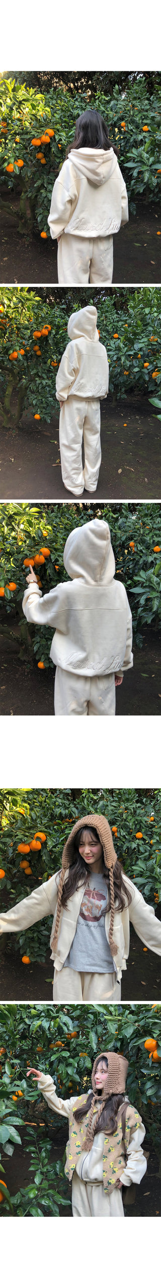(2 colors) Fleece-lined hooded zip-up jacket with lettering