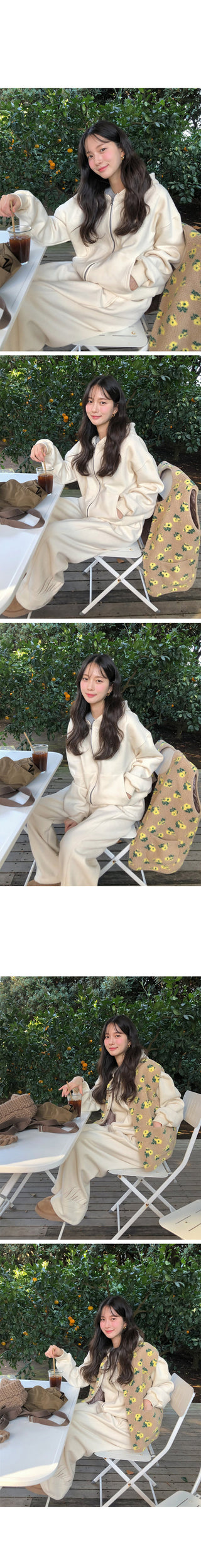 (2 colors) Fleece-lined hooded zip-up jacket with lettering