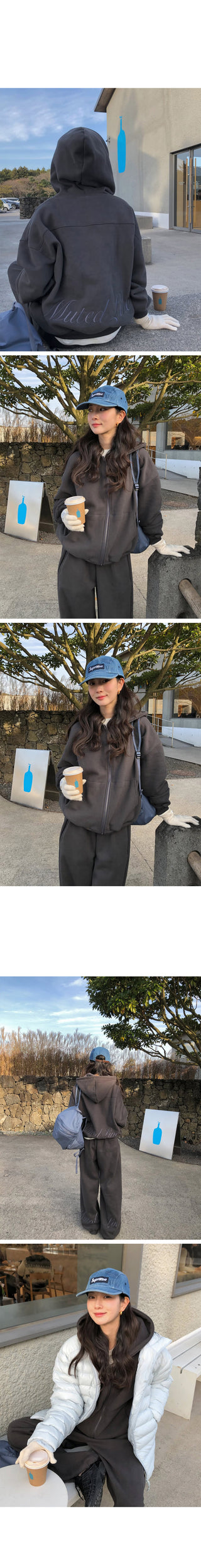 (2 colors) Fleece-lined hooded zip-up jacket with lettering