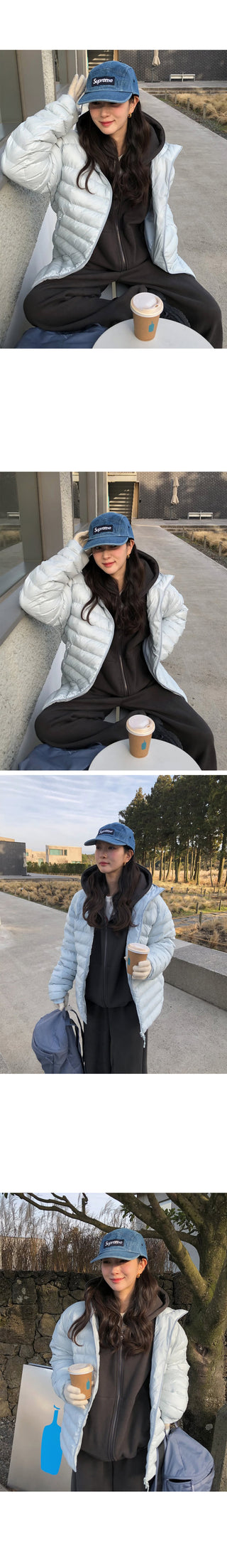 (2 colors) Fleece-lined hooded zip-up jacket with lettering