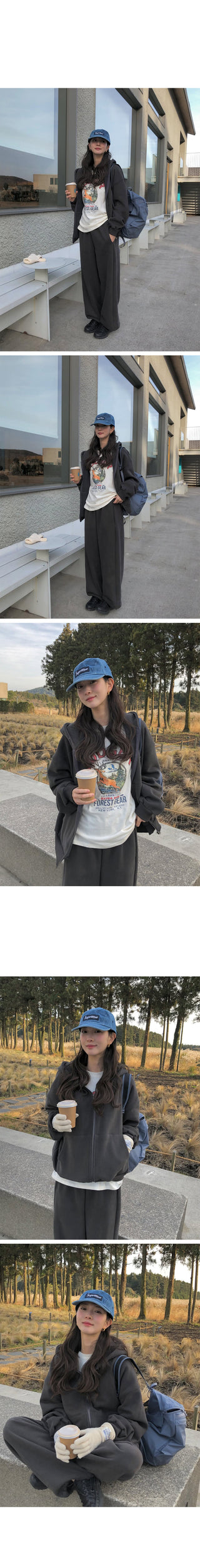 (2 colors) Fleece-lined hooded zip-up jacket with lettering