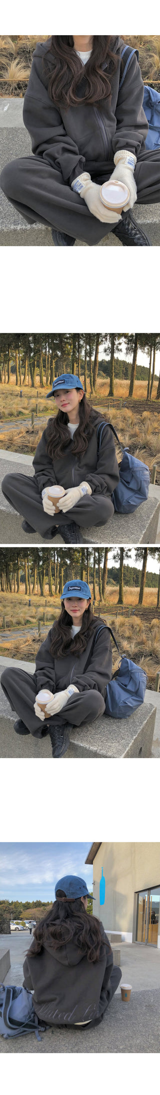 (2 colors) Fleece-lined hooded zip-up jacket with lettering