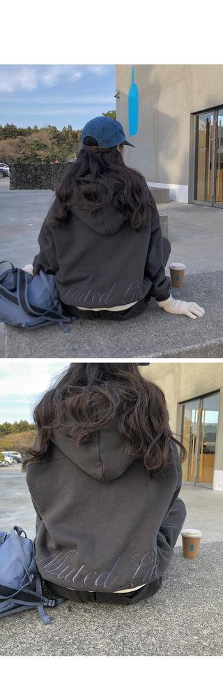 (2 colors) Fleece-lined hooded zip-up jacket with lettering