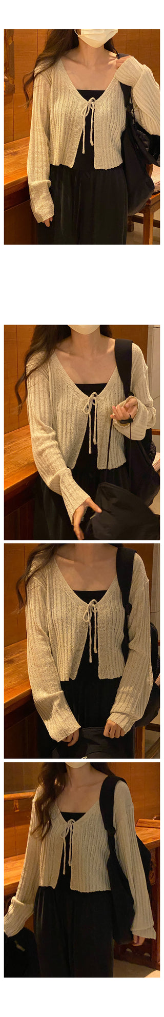 Ribbed drawstring cardigan