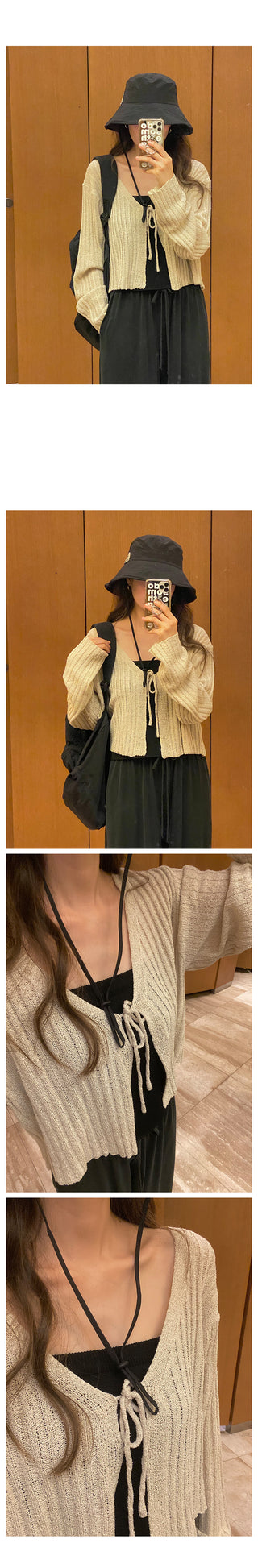 Ribbed drawstring cardigan