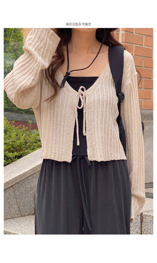 Ribbed drawstring cardigan