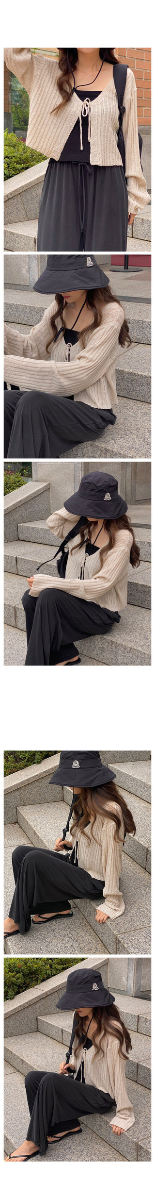 Ribbed drawstring cardigan