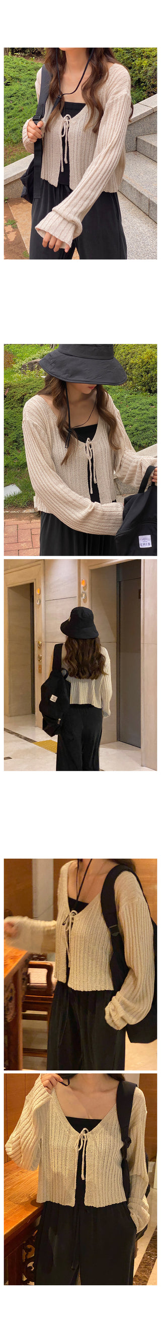 Ribbed drawstring cardigan