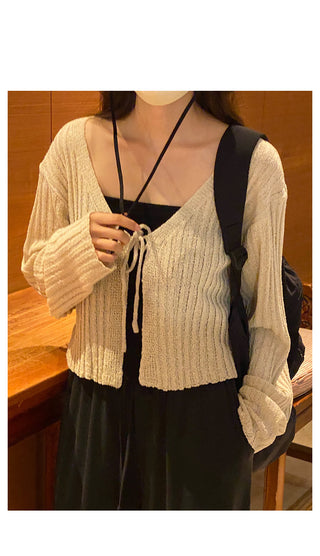 Ribbed drawstring cardigan