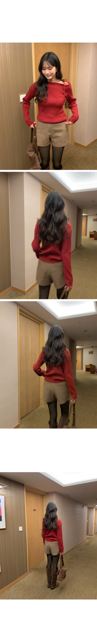 (3 colors) One-shoulder button knit