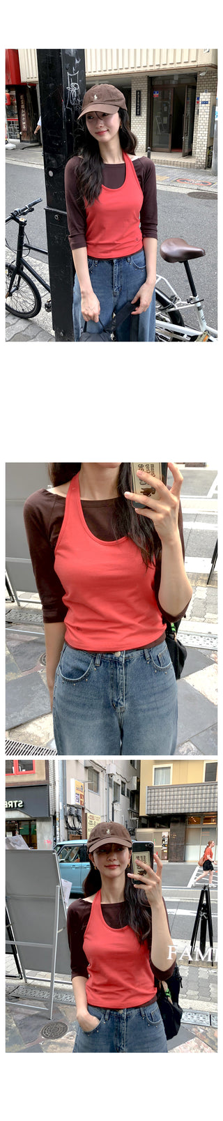 (4 colors) Halter neck layered camisole