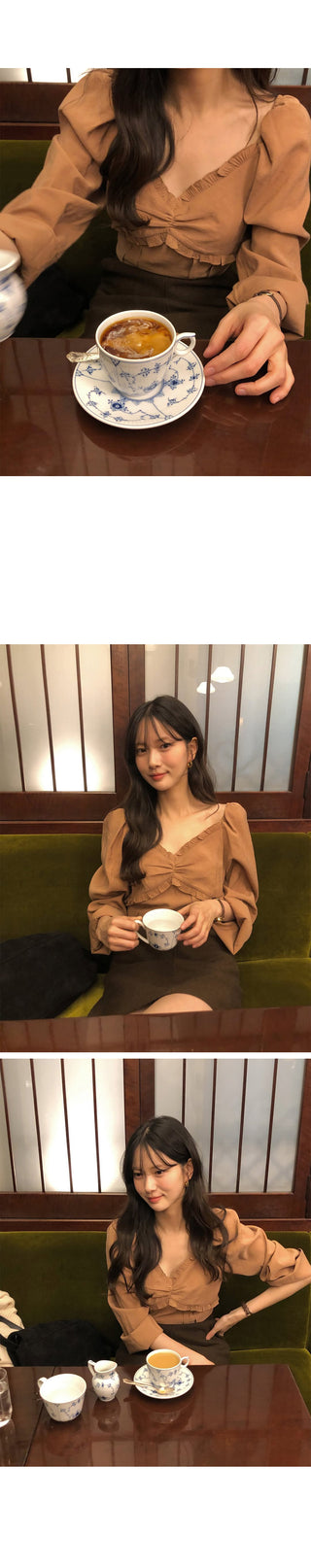 (4 colors) Frilled and pleated blouse