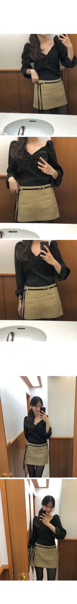 (4 colors) Frilled and pleated blouse