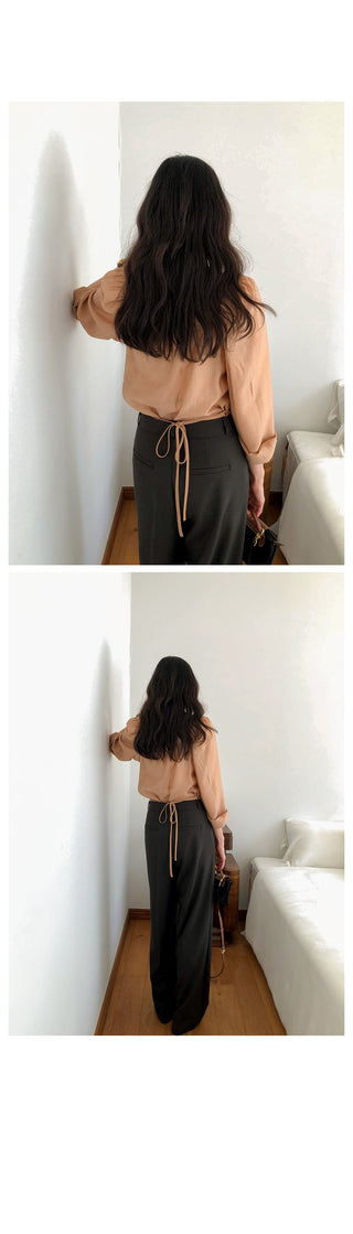 (4 colors) Frilled and pleated blouse