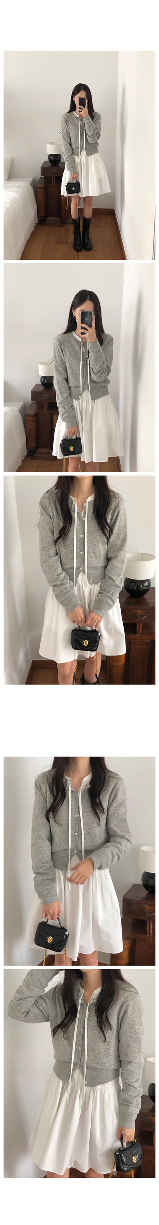 [2 colors] Lace Blouse Dress