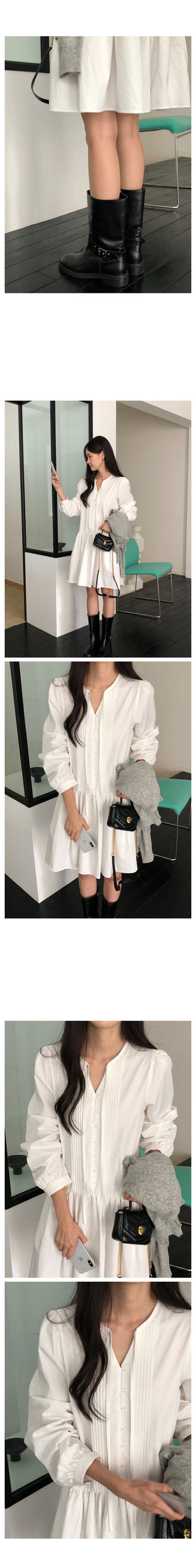 [2 colors] Lace Blouse Dress