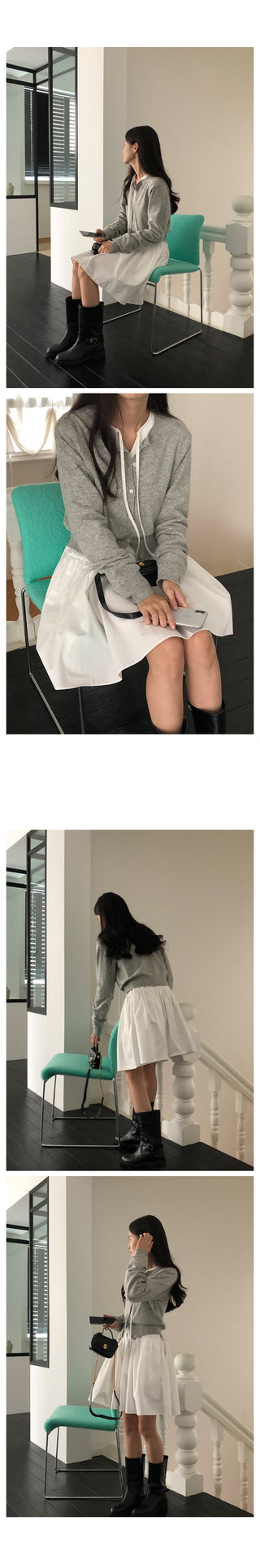[2 colors] Lace Blouse Dress