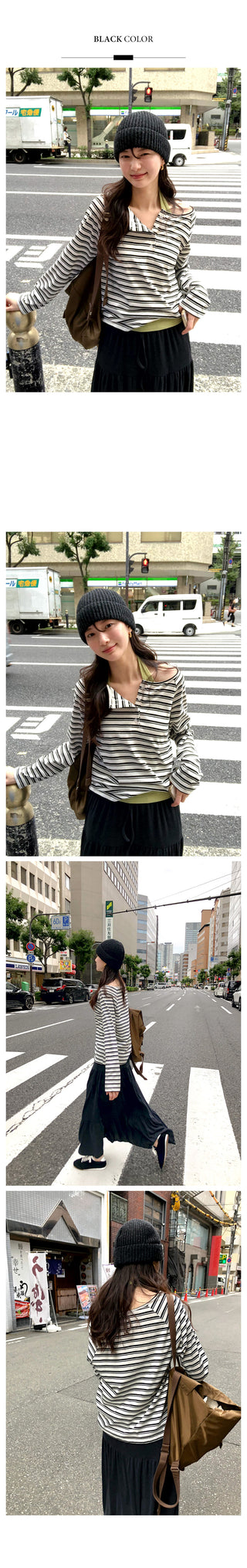 (2 colors) Striped Boat Neck T-Shirt