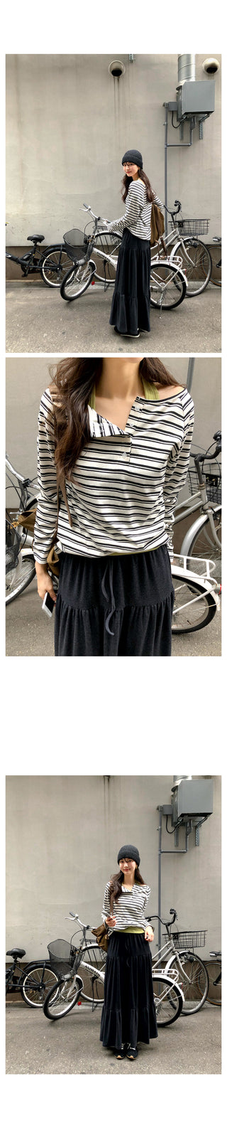 (2 colors) Striped Boat Neck T-Shirt